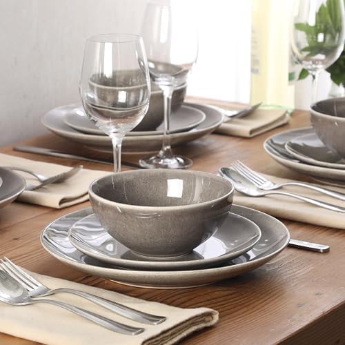 Gibson Elite Castle Peak Plates and Bowls Set, 12-Piece Dinnerware Set, Grey Reactive Glaze Stoneware Dishes, Dinner Plates, Salad Plates & Cereal Bowls - Image 3
