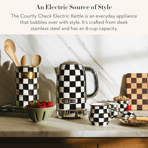 MACKENZIE-CHILDS Electric Kettle, 8 Cups, Black-and-White Courtly Check - Image 2