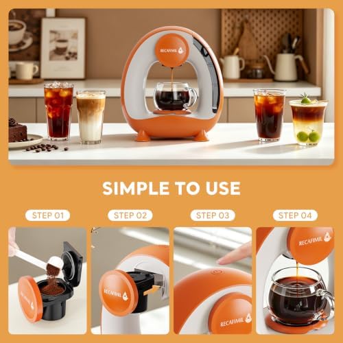 Single Serve Coffee Maker For K Cup Pod and Coffee Grounds /Tea, Fast Brew in 2 minutes, 2 IN 1 One Button Coffee Machine 4-8 Oz Brew Sizes, Stylish＆Compact For Home, Office, RV and Dorm (Orange) - Image 4
