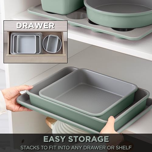 Country Kitchen Nonstick Stackable Bakeware Set - Durable, Easy Release Baking Set, Sage, 6 Pcs - Image 7