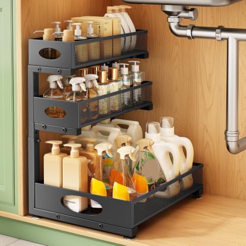 Kitstorack Under Sink Organizer 3-Tier Slide Out Drawer 1-Pack Black by Kitstorack