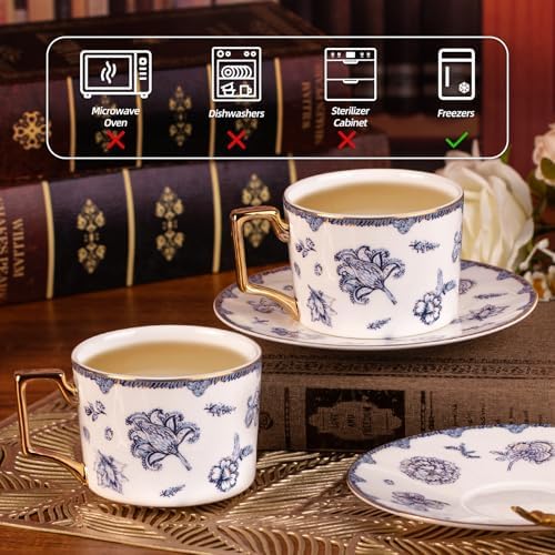 KAMMAK Tea Cups and Saucers Set of 2, Fine Bone China Coffee Cups, 571N - Image 3
