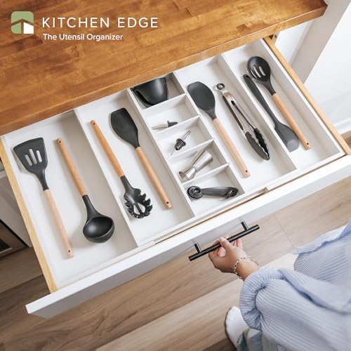 KitchenEdge Utensil & Junk Drawer Organizer, 19-33 in, White Bamboo - Image 2