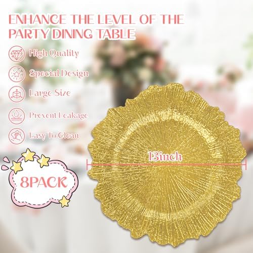 LIYH 8Pcs Gold Charger Plates, 13 Inch Plastic Round Chargers For Parties - Image 2
