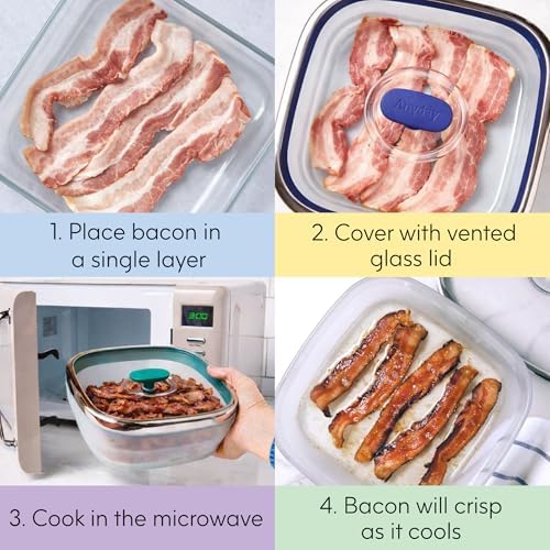 Anyday 10-Cup Square Glass Food Storage with Glass Lid | Plastic-Free Meal Prep & Microwave Cookware | Stackable Airtight Storage Container with Vented Lid for Microwave-Safe Reheating - Image 3