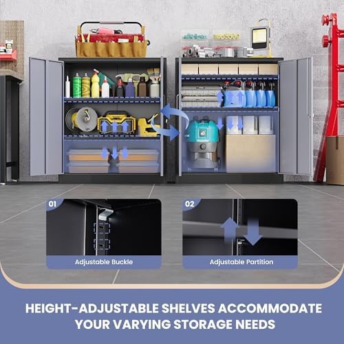36" H Metal Storage Cabinet, Black Metal Cabinet with 2 Lockable Doors and 2 Adjustable Shelves, Garage Storage Cabinet for Home Office, Garage, School, Apartment, Warehouse - Image 4