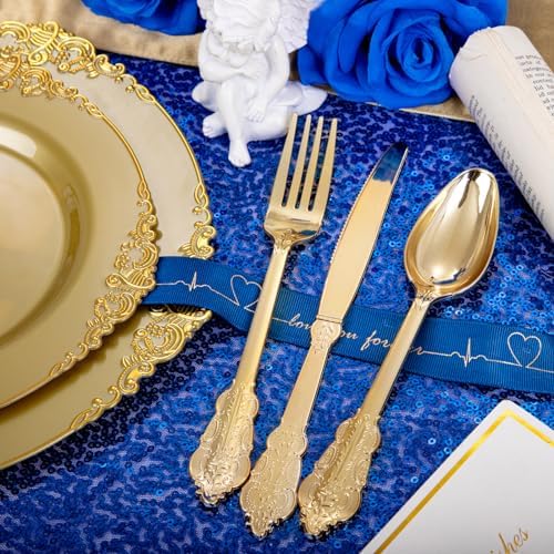 Morejoy 175PCS Solid Gold Plastic Plates with Gold Rim,Dinnerware plate Set - Image 3
