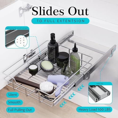 Pull Out Cabinet Organizer 15" W X 22" D, Chromed, Full Slide Out Drawers - Image 3