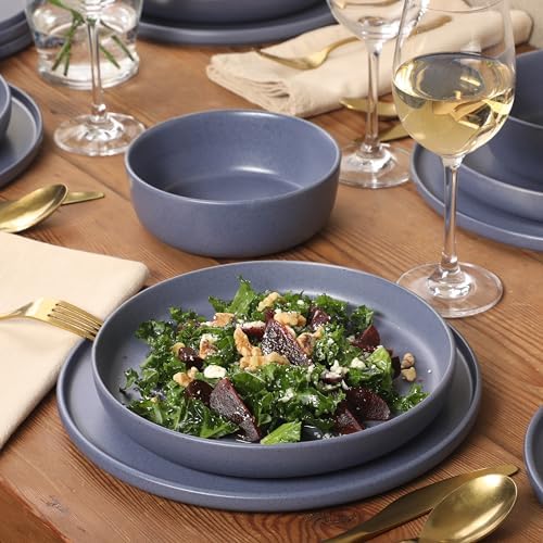 Gibson Elite Bayou Moon Plates and Bowls Sets, 16-Piece Blue Matte Stoneware Dinnerware Sets, Solid Color Reactive Glaze Dish Set - Image 6