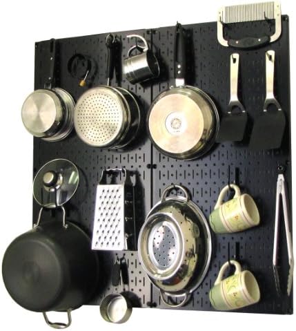 Wall Control Kitchen Pegboard Organizer Pots and Pans Storage Rack Organization Kit with Black Pegboard and Black Accessories by Wall+Control