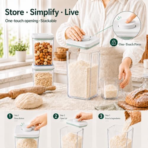 POP Airtight Flour-Rice Food-Storage Container - 4L/4.2Qt Jar with Lid(4Pc) and 3.3Oz Scoop(4Pc) | BPA-Free | Perfect for Storing Grains, pasta, Snacks | Stackable and Durable - Image 6