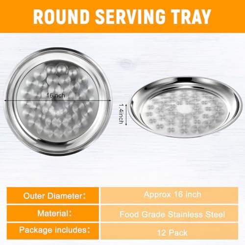 12 Pack Stainless Steel Round Silver Serving Tray Bulk, 16 Inch - Image 2