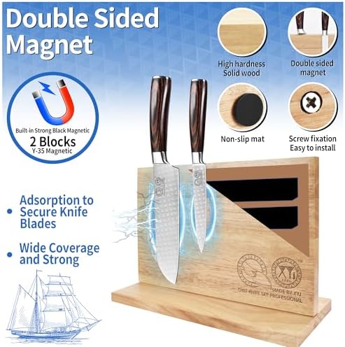 XYJ Magnetic Knife Block, Double Side Kitchen Knife Holder, Natural Wood - Image 3