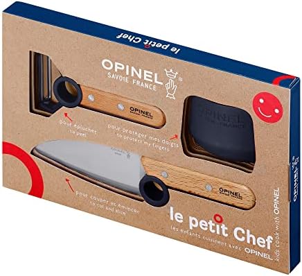 Opinel Le Petit Chef 254641 Kitchen Knife Set for Children, 3 Pieces, in Blue, Chef's Knife, Finger Guard, Peeler - Image 2