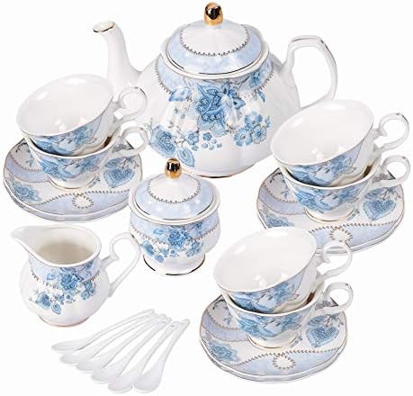 fanquare Blue Flowers Porcelain Tea Set Service for 6 by fanquare