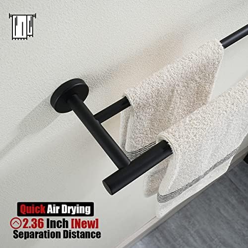 JQK Bathroom Hardware Set, 5-Piece Bath Accessories Set Matte Black Wall Mount Includes 24 in Towel Bar, 9 in HT Bar, TP Holder, Towel Hook x 2, BAS105-PB - Image 4