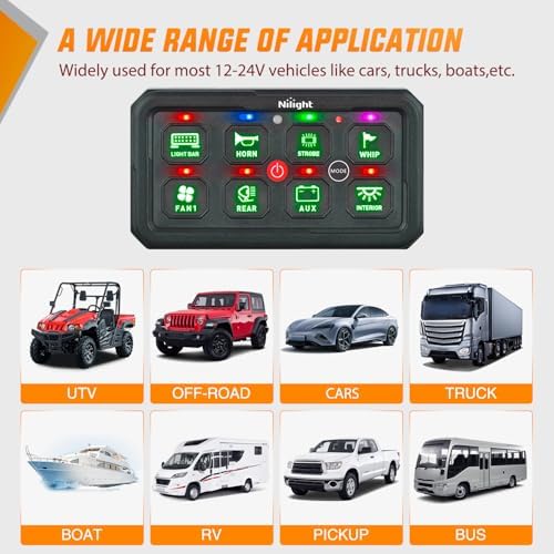 Nilight 8 Gang Switch Panel Green 12V 24V Circuit Control System 4-Mode - Image 4