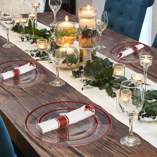 Goodluck 175 Pcs Clear Red Plastic Dinnerware Sets for Party for 25 Guests - Image 6