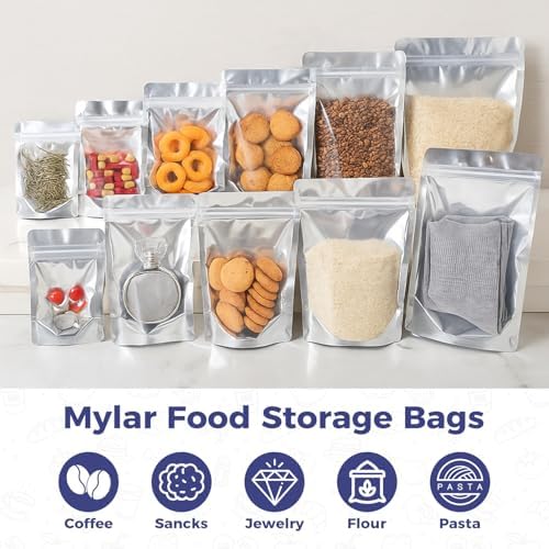 200-Pack Reclosable Small Mylar Bags for Food Storage 8.7" x 11.4" Stand Up Pouch Bags in Bulk Resealable Smell Proof Aluminum Silver Foil Bags with Clear Window - Image 6