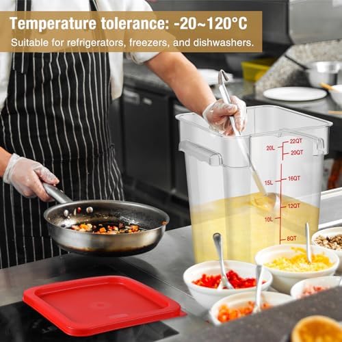Suclain 2 Pcs Square Food Storage Container Polycarbonate Clear Food Container with Lid Commercial Rice Storage with Graduations for Commercial Kitchen(22 Qt,Red) - Image 3