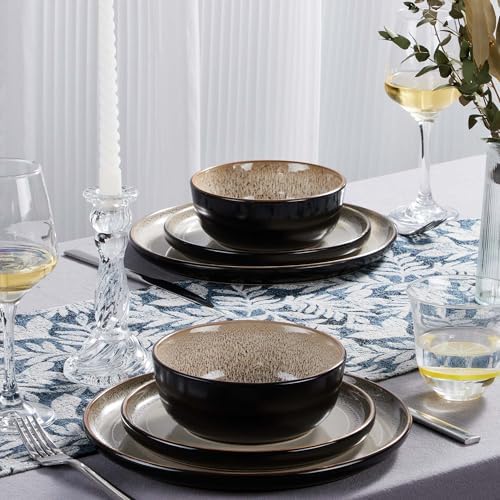 LIANYU Dinnerware Plates and Bowls for 8, 24 Piece Dishes Set, Tidal Khaki - Image 6