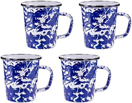 Golden Rabbit Enamelware Latte Coffee or Tea Mugs, 16 ounce, Cobalt Swirl, Set of 4 by GoldenRabbitEnamelware