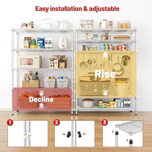 REIBII 5-Tier 1200LBS Metal Shelving, 71" H Adjustable Storage Shelf,Chrome - Image 5