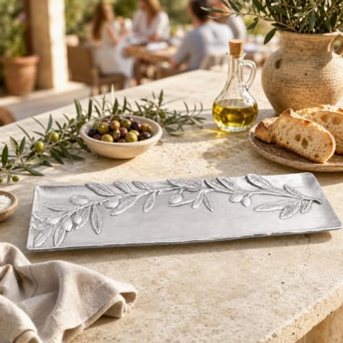 Arthur Court Olive Pattern Sand-Cast Aluminum Oblong Serving Tray 19 inch x 5.5 inch for Entertaining - Image 5