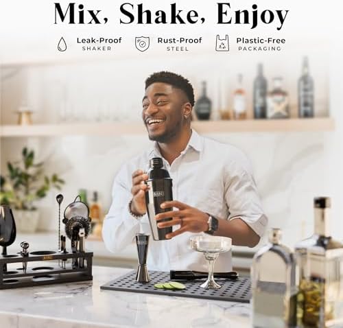 BARE BARREL® Mixology Bartender Kit Bar Set | 16-Piece Cocktail Shaker Set | Martini Barware Mixing Tools for Home Bartending | Incl. 35 Recipe Cards | Gift Set (24oz Cobbler Shaker, Jet Black/Black) - Image 3