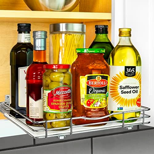 LYNK PROFESSIONAL® Pull Out Spice Organization for Cabinets - 12-3/8 inch Wide – Spice Rack for Inside Cabinets, Slide Out Spice Rack Organizer for cabinet – Pull Out Spice Rack, Sliding 1 Tier Chrome by LYNKPROFESSIONAL