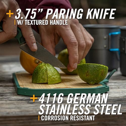 Gerber Gear ComplEAT Mini Cutting Board Set - Packable Cutting Board Kit with Dual-Sided Bamboo Board and 3.75" Paring Knife (4116 German Stainless Steel) for Camping, Picnics & Backpacking - Image 4