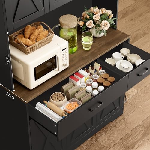 HOSTACK 71"H Kitchen Pantry Storage Cabinet, Farmhouse Hutch Cabinet, Black - Image 6