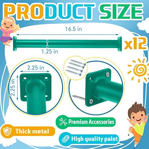 Dunzy 12 Pack Monkey Bars Swing Set Accessories Rods Playset Ladder Rungs Hardware Kit Steel Monkey Bar with Screws for Backyard Playground Equipment Mounting Plates(16.5 Inch,Green) - Image 2