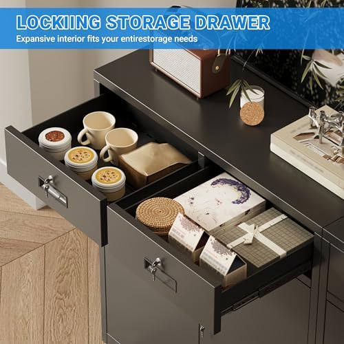 BESFUR Metal Storage Cabinet with Doors and Shelves, 36" H Locking Storage Cabinet with 2 Drawers, Reinforced Heavy Duty Metal Cabinets for Garage, Office, Home(Black) - Image 4