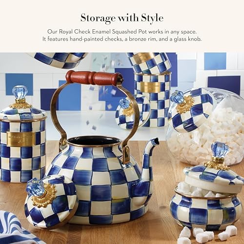 MACKENZIE-CHILDS Enamel Squashed Pot, Blue-and-White Royal Check - Image 2