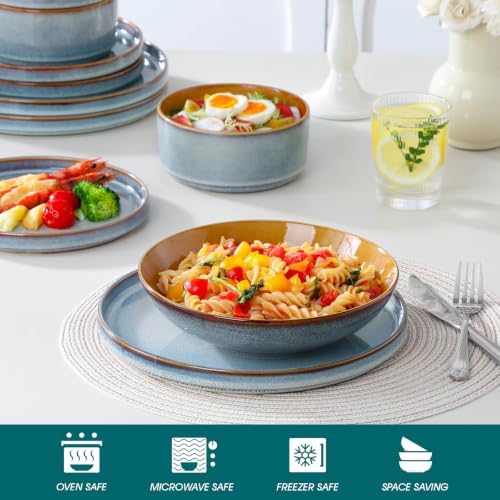 ONION Ceramic Plates and Bowls Sets for 6, 24 Pieces Stoneware Dinnerware Sets for Kitchen, Reactive Glaze Dish Set, Dishwasher and Microwave Safe, Light Blue - Image 5