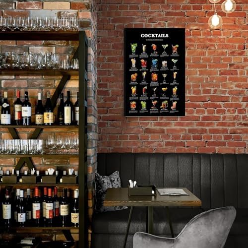 Cocktail Wall Art Cocktail Knowledge Posters Vintage Cocktail Mixology Pictures Bar Cart Accessories And Painting Prints Kitchen Trendy College Preppy Dorm Canvas Wall Decor Framed - Image 3