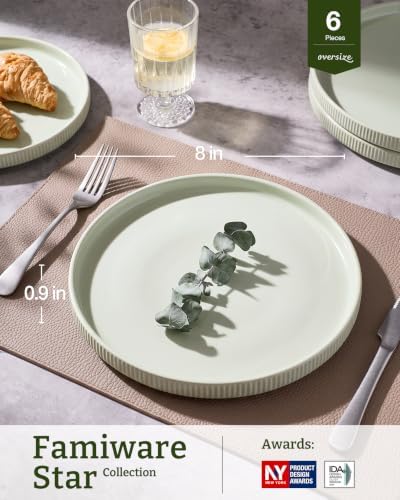 famiware Star 10/8 inches Salad Plates Set for 6, Light Green - Image 3