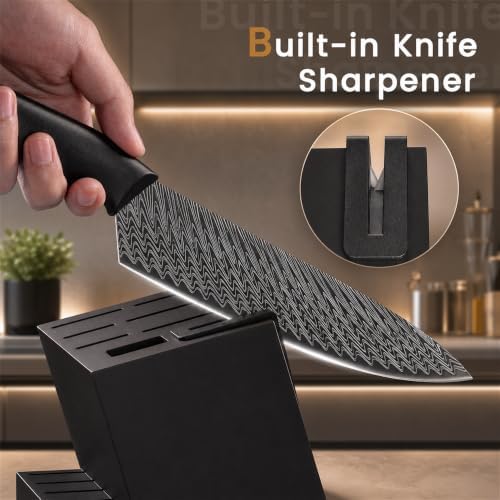 Amorston Knife Set, 15-Piece Kitchen Knife Set with Built-in Sharpener Block, German High-Carbon Stainless Steel, Dishwasher Safe, for Home Cooks and Everyday Meal Prep - Image 5