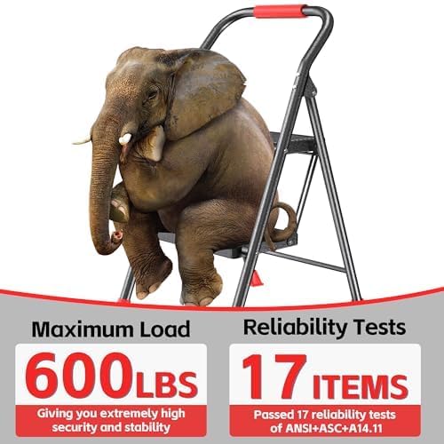 Step Ladder Foldable Folding Stool - for Home Adults Kitchen 2 Stepping Extension Tall Heavy Duty with Handrails - Closet Stepstool Stair Ladders Extendable Stepladder for Indoor House 600Lbs - Image 2