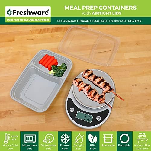 Freshware Meal Prep Containers with Lids 28 oz [25 Pack] 2-Compartment Food Storage Containers, Bento Box Lunch Containers, BPA Free, Airtight, Stackable, Reusable, Microwave/Dishwasher/Freezer Safe - Image 2