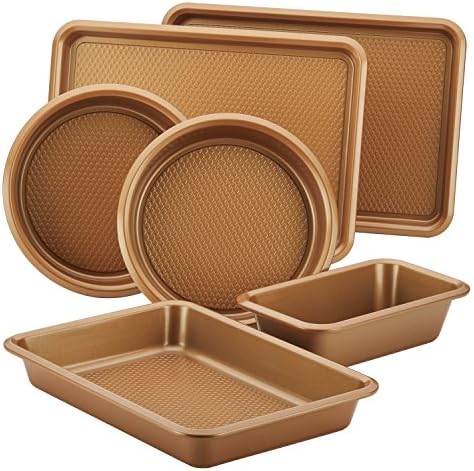 Ayesha Curry Nonstick Bakeware Set with Nonstick Cookie Sheet, Cake Pans, Baking Pan and Bread Pan - 6 Piece, Copper Brown by AyeshaCurry