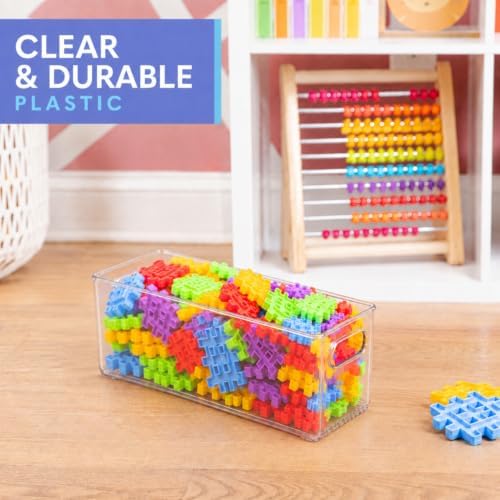 Plastic Food Storage 4 Pack Clear Container Bin with Handles for Organizing Kitchen, Pantry, Refrigerator, Freezer, Pantry, Cabinet, Closet, Bathroom. 12”x4”x5” - Image 4