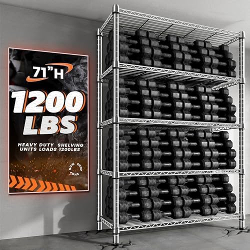 REIBII 5-Tier 1200LBS Metal Shelving, 71" H Adjustable Storage Shelf,Chrome - Image 4