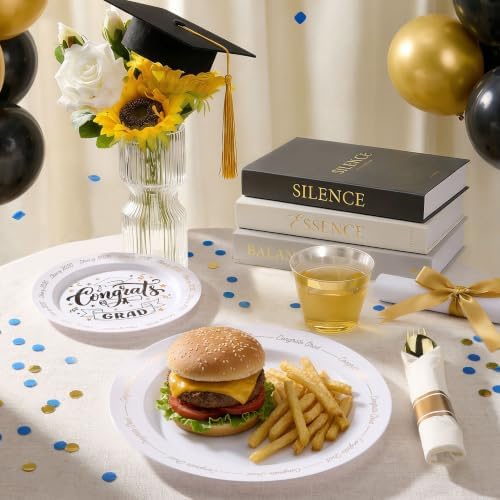 Goodluck 350 Piece Graduation Gold Plastic Dinnerware Set for 50 Guests - Image 5
