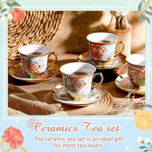 Teenyyou Set of 18 Tea Cups and Saucers, Vibrant Style, 5.4 oz - Image 4