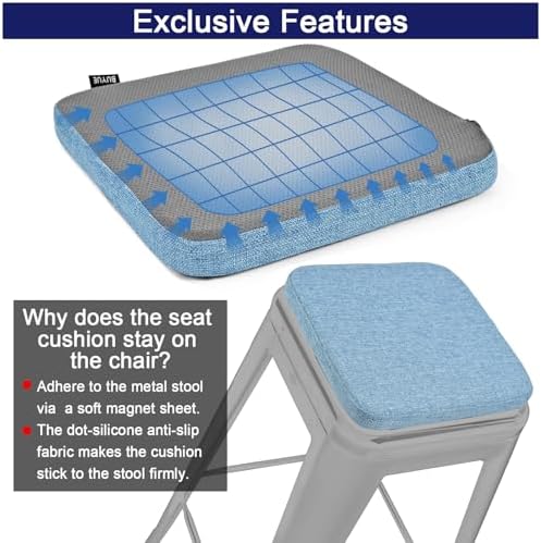 BUYUE Friendly Woven Fabric Magnetic Bar Stool Cushion 1 Piece, Enhanced Anti-Slip Breathable Small Chair Seat Pad for Café Bistro Stackable Metal Stool (Square, Light Blue, 1) - Image 6
