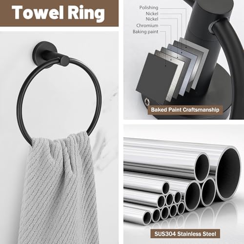 Matte Black Towel Bar Set 10 Pieces Bathroom Hardware Accessories Set Towel Rack Set for Bathroom SUS304 Stainless Steel Toilet Paper Holder Wall Mounted, 23.6 Inch - Image 4