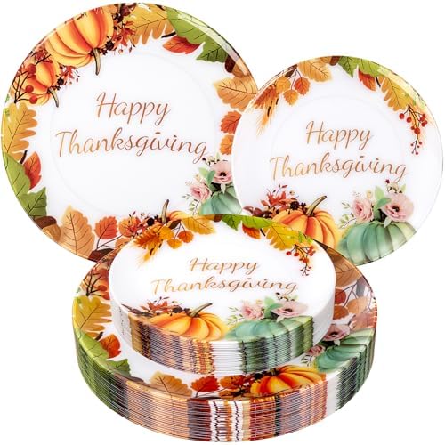 60PCS Thanksgiving Plastic Plates - Heavy Duty Fall Plastic Plate by Joyido