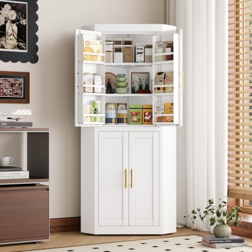 GAIOUS 63" Metal Corner Kitchen Pantry Cabinet, Kitchen Food Cabinets White - Image 3